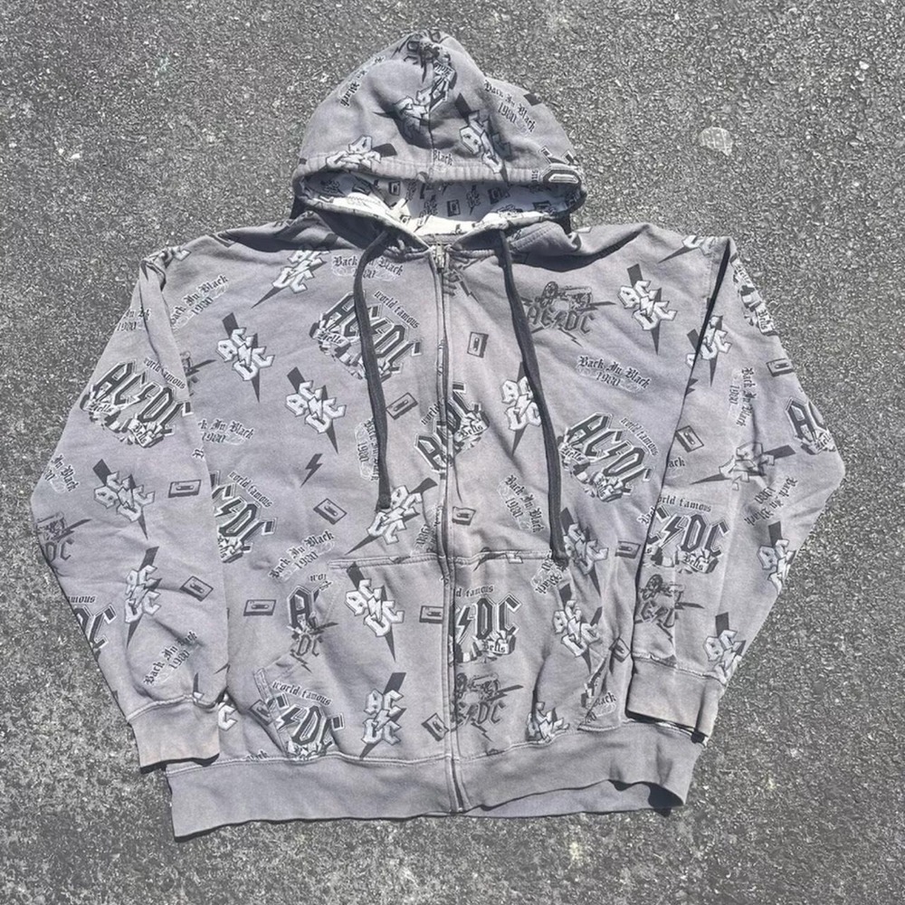 All Over Print ACDC Zip Up Hoodie Size XL